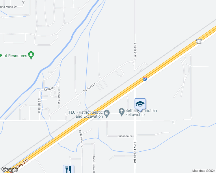 map of restaurants, bars, coffee shops, grocery stores, and more near 4952 Danford Drive in Billings