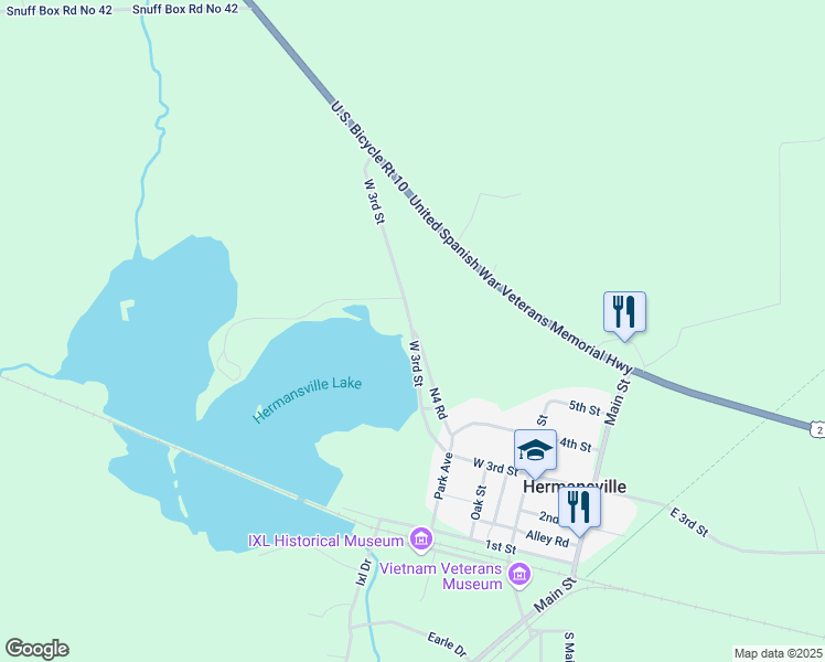 map of restaurants, bars, coffee shops, grocery stores, and more near West 3rd Street in Hermansville