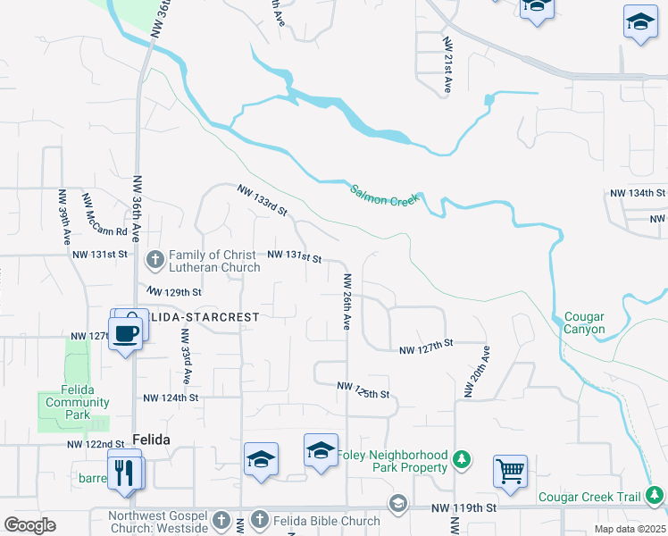 map of restaurants, bars, coffee shops, grocery stores, and more near 13017 Northwest 27th Court in Vancouver
