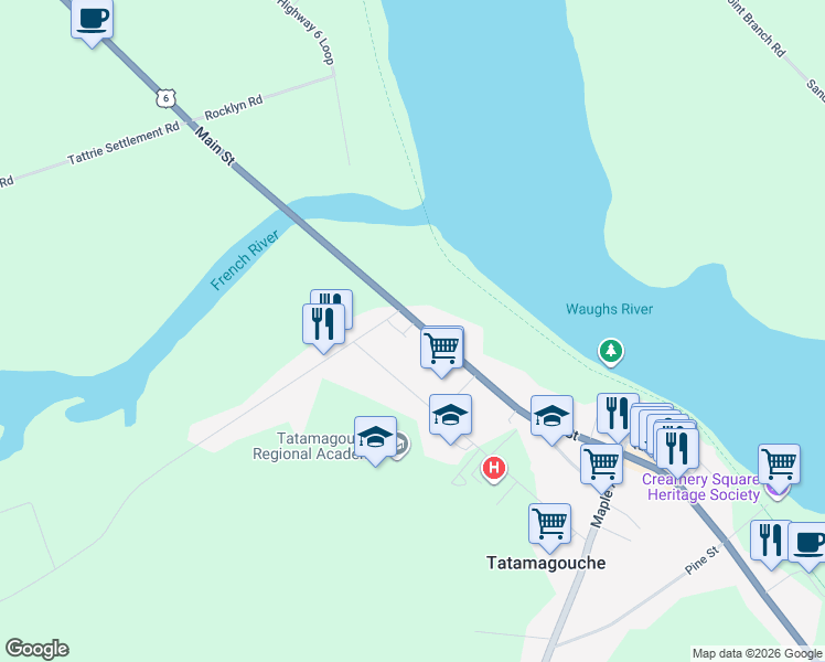 map of restaurants, bars, coffee shops, grocery stores, and more near 86 Nova Scotia 6 in Tatamagouche