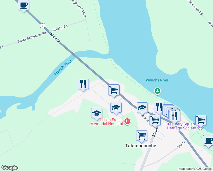 map of restaurants, bars, coffee shops, grocery stores, and more near 88 Main Street in Tatamagouche