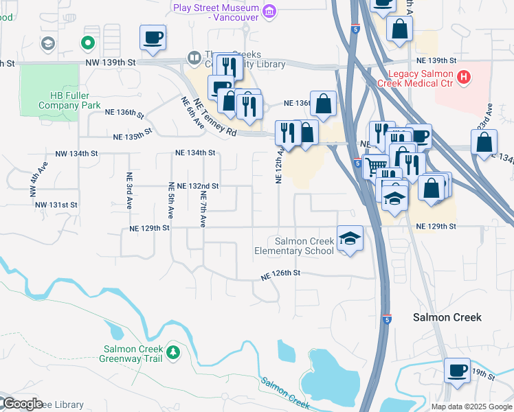 map of restaurants, bars, coffee shops, grocery stores, and more near 13005 Northeast 11th Avenue in Vancouver