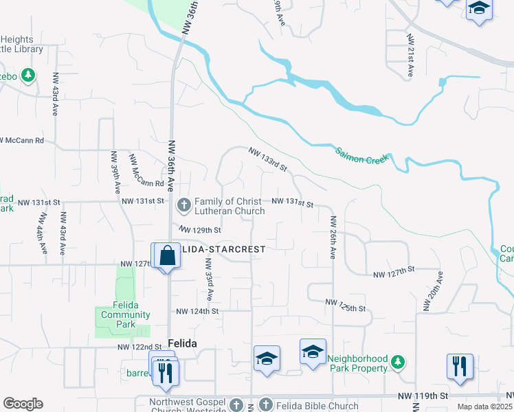 map of restaurants, bars, coffee shops, grocery stores, and more near 3003 Northwest 131st Street in Vancouver