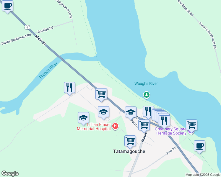 map of restaurants, bars, coffee shops, grocery stores, and more near 119 Main Street in Tatamagouche