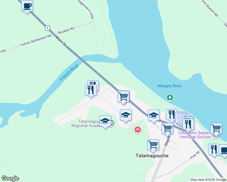 map of restaurants, bars, coffee shops, grocery stores, and more near 86 Nova Scotia 6 in Tatamagouche
