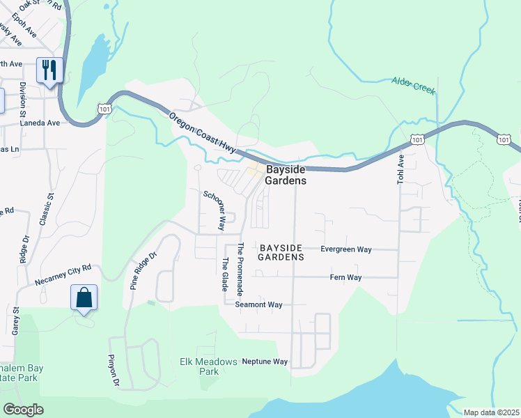 map of restaurants, bars, coffee shops, grocery stores, and more near 36445 Necarney City Road in Nehalem