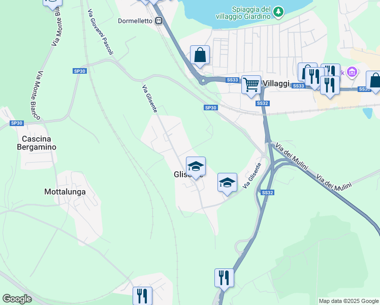 map of restaurants, bars, coffee shops, grocery stores, and more near 74b Via Glisente in Glisente