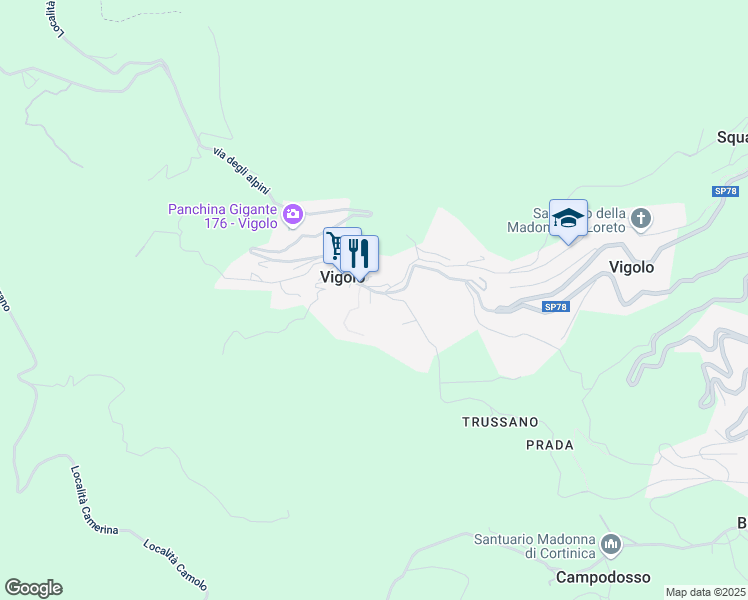map of restaurants, bars, coffee shops, grocery stores, and more near 6 Vicolo Betelli in Vigolo