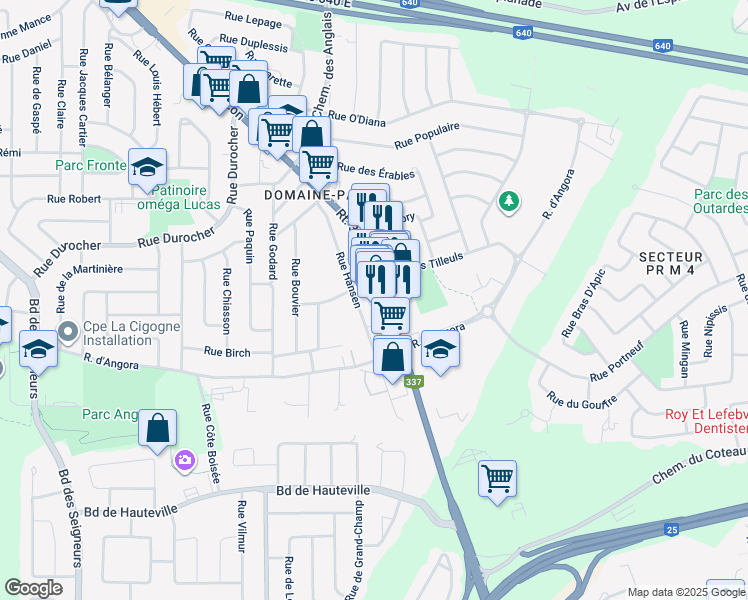 map of restaurants, bars, coffee shops, grocery stores, and more near 1674 Chemin Gascon in Terrebonne