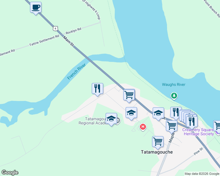 map of restaurants, bars, coffee shops, grocery stores, and more near 25 Lake Road in Tatamagouche