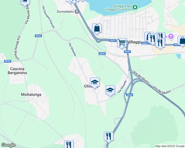 map of restaurants, bars, coffee shops, grocery stores, and more near 74b Via Glisente in Glisente