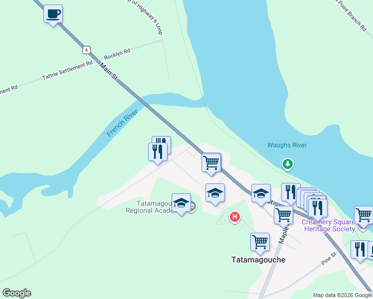 map of restaurants, bars, coffee shops, grocery stores, and more near 12 Lake Road in Tatamagouche