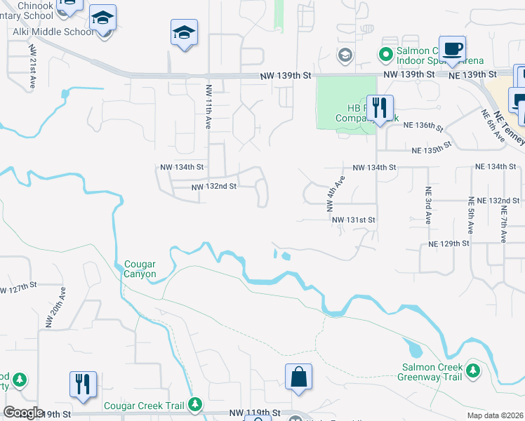 map of restaurants, bars, coffee shops, grocery stores, and more near 13114 Northwest 8th Way in Vancouver