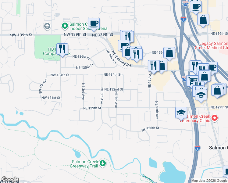 map of restaurants, bars, coffee shops, grocery stores, and more near 615 Northeast 132nd Street in Vancouver