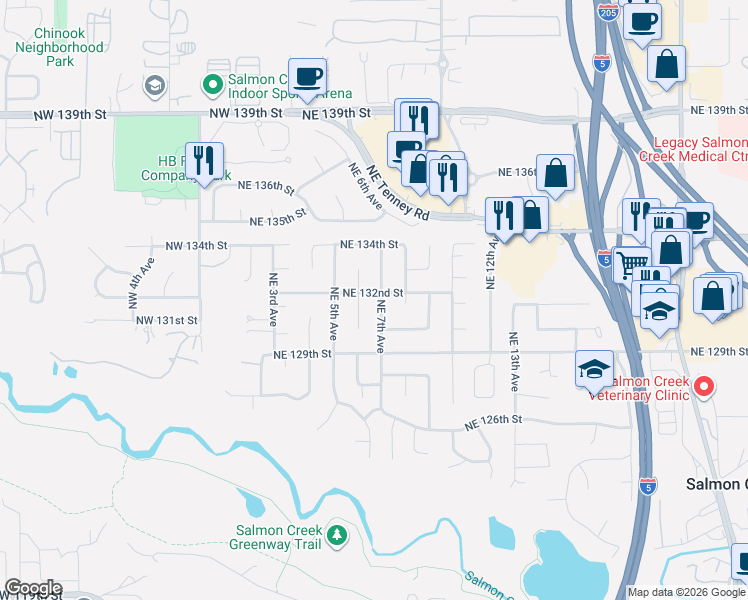 map of restaurants, bars, coffee shops, grocery stores, and more near 615 Northeast 132nd Street in Vancouver