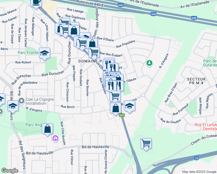 map of restaurants, bars, coffee shops, grocery stores, and more near 1674 Chemin Gascon in Terrebonne