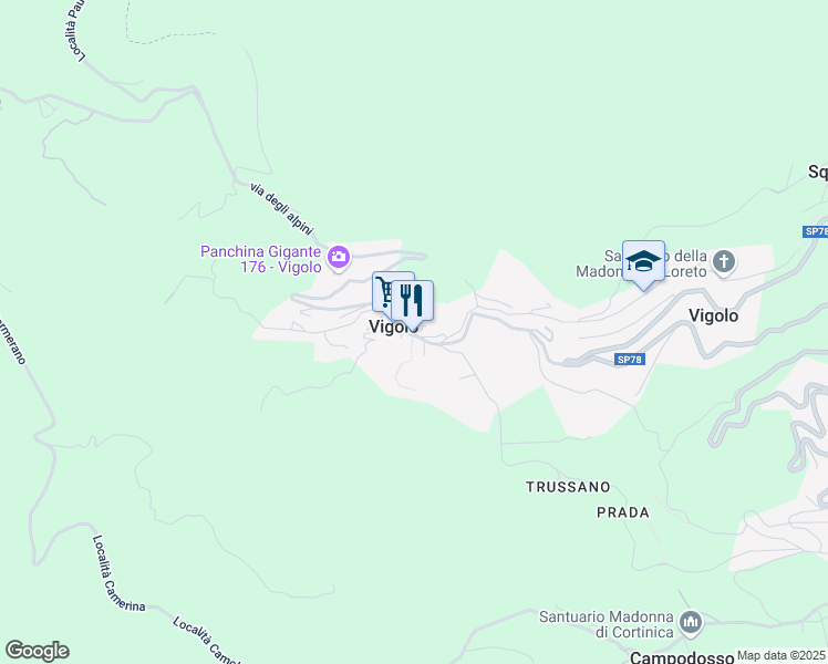map of restaurants, bars, coffee shops, grocery stores, and more near 23 Via Castello in Vigolo