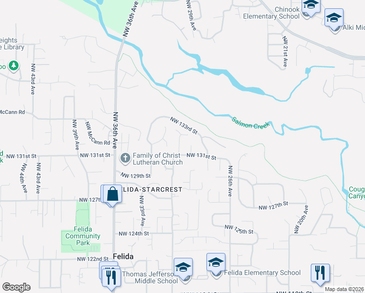 map of restaurants, bars, coffee shops, grocery stores, and more near 13213 Northwest 30th Court in Vancouver