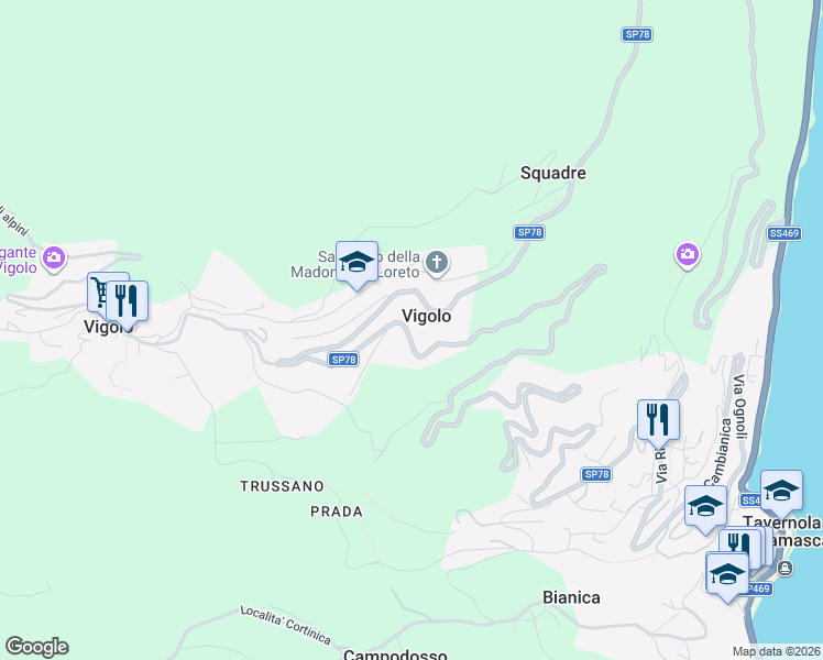 map of restaurants, bars, coffee shops, grocery stores, and more near 10 Via Vigolo - SP 78 in Vigolo