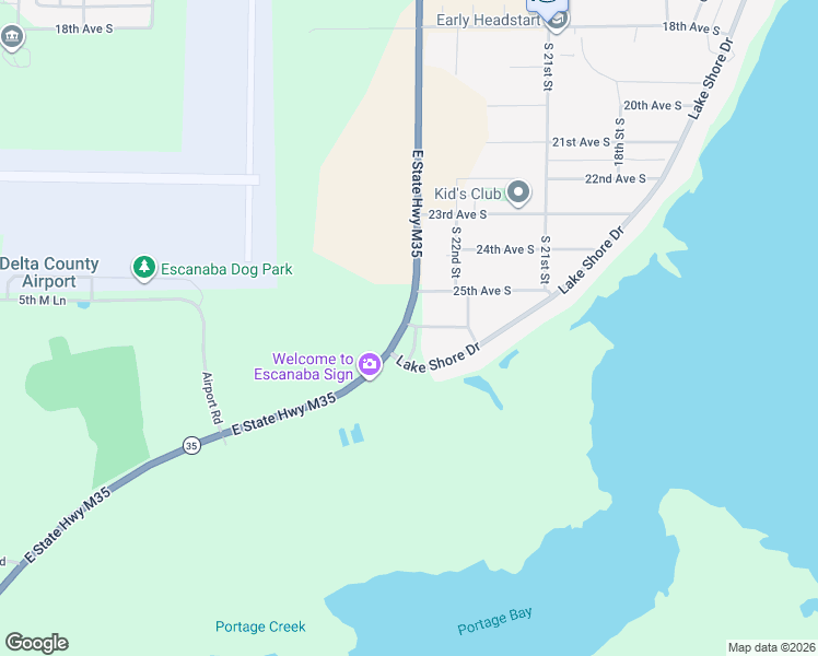 map of restaurants, bars, coffee shops, grocery stores, and more near 2600-2698 South Lincoln Road in Escanaba