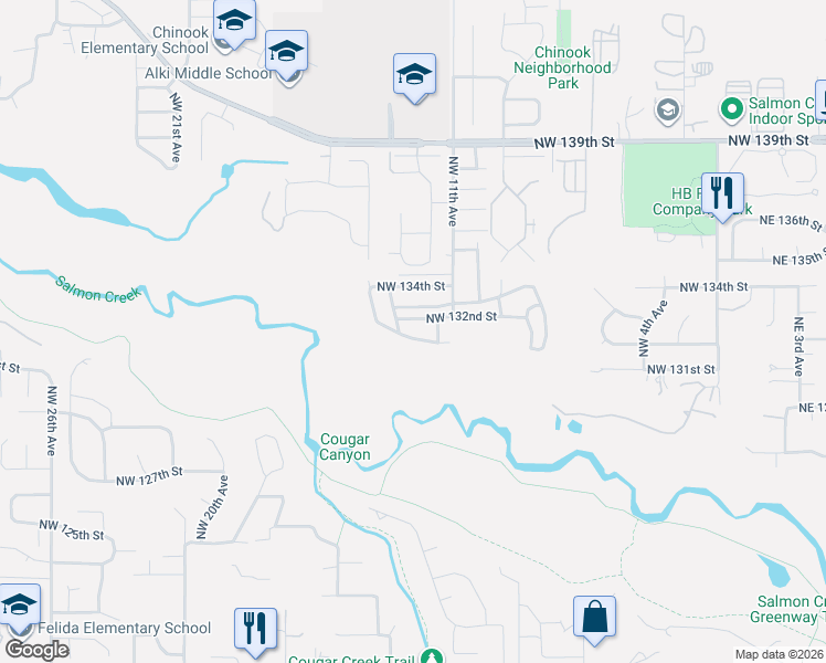 map of restaurants, bars, coffee shops, grocery stores, and more near 1206 Northwest 133rd Street in Vancouver