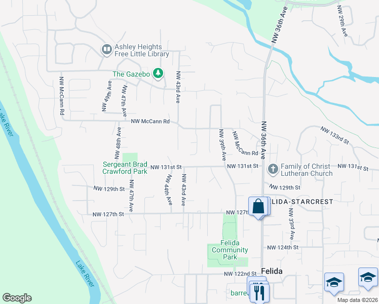 map of restaurants, bars, coffee shops, grocery stores, and more near 13204 Northwest 43rd Court in Vancouver