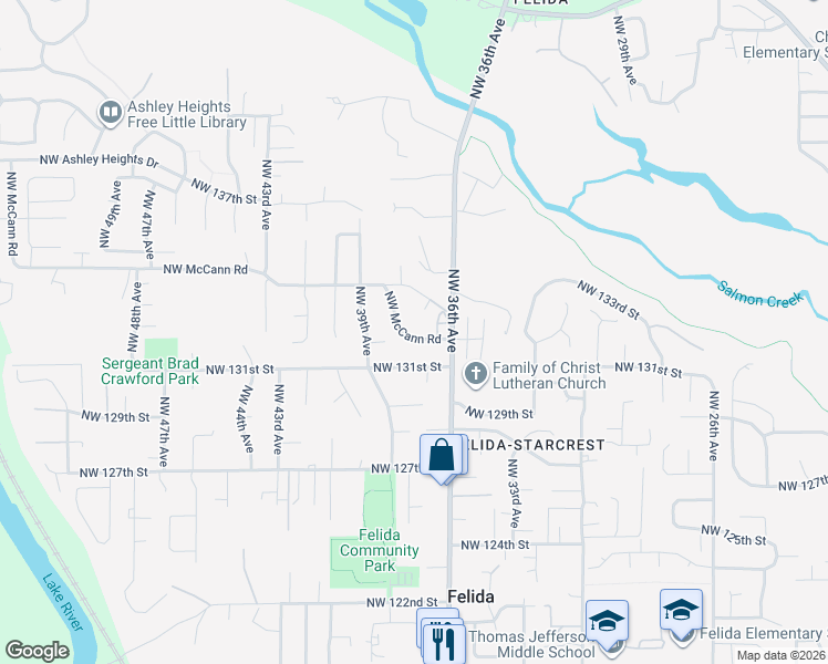 map of restaurants, bars, coffee shops, grocery stores, and more near 3615 Northwest 134th Circle in Vancouver