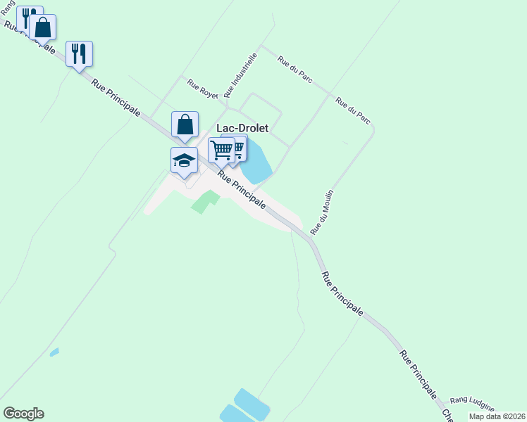 map of restaurants, bars, coffee shops, grocery stores, and more near 629 Rue Principale in Lac-Drolet