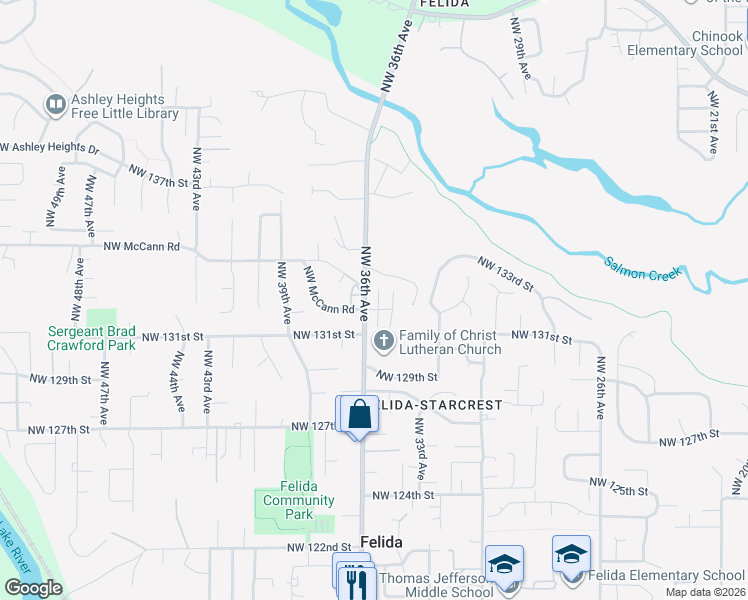 map of restaurants, bars, coffee shops, grocery stores, and more near 3510 Northwest 132nd Circle in Vancouver