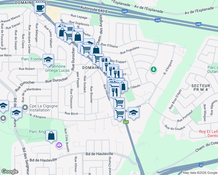 map of restaurants, bars, coffee shops, grocery stores, and more near 1720 Chemin Gascon in Terrebonne