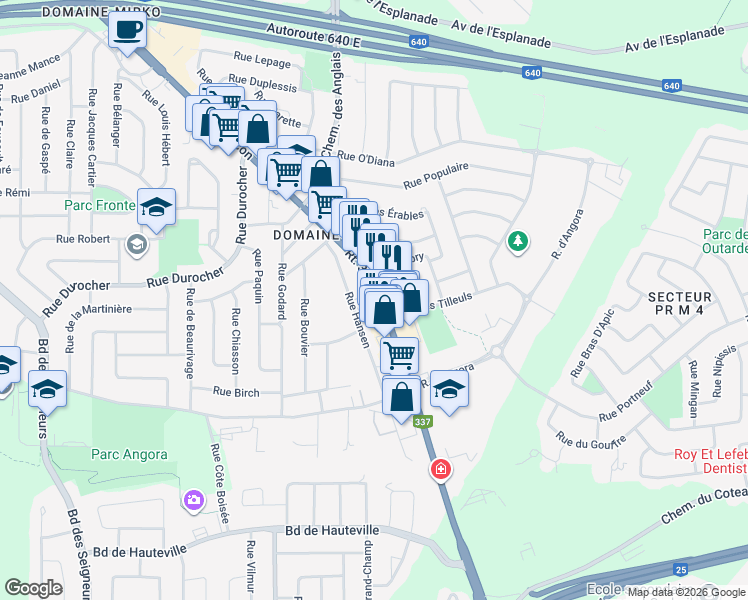 map of restaurants, bars, coffee shops, grocery stores, and more near 1724 Chemin Gascon in Terrebonne