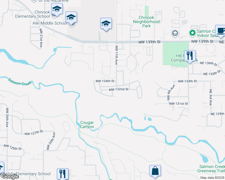 map of restaurants, bars, coffee shops, grocery stores, and more near 15011 Northwest 11th Place in Vancouver