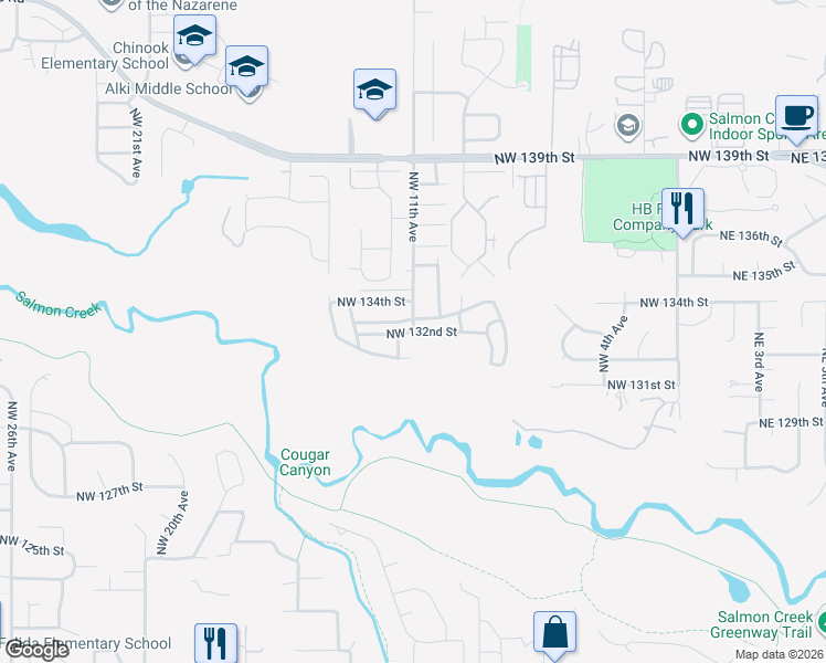 map of restaurants, bars, coffee shops, grocery stores, and more near Northwest 11th Avenue in Vancouver