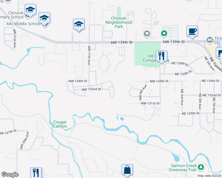 map of restaurants, bars, coffee shops, grocery stores, and more near 13132 Northwest 8th Avenue in Vancouver