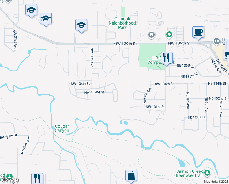 map of restaurants, bars, coffee shops, grocery stores, and more near 804 Northwest 132nd Street in Vancouver