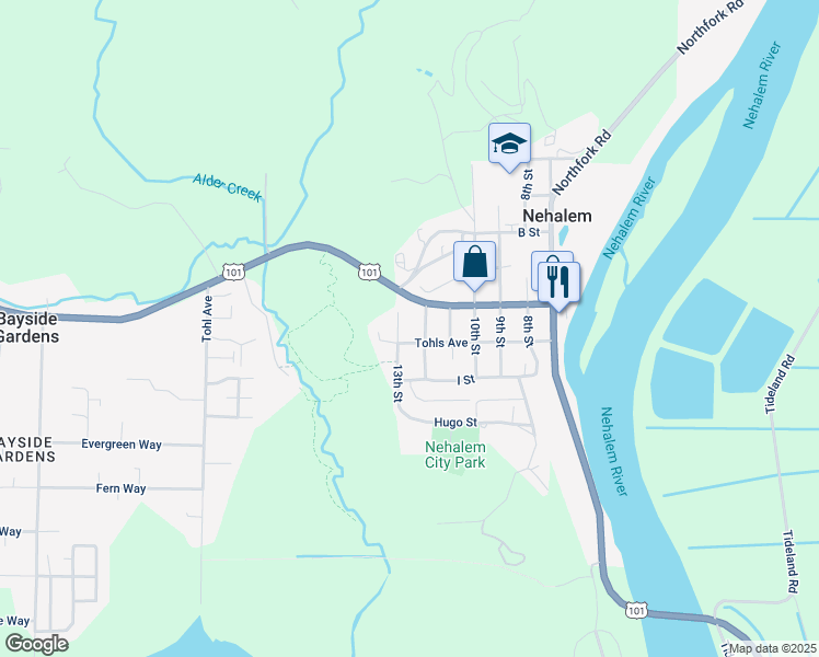 map of restaurants, bars, coffee shops, grocery stores, and more near 35850 12th Street in Nehalem