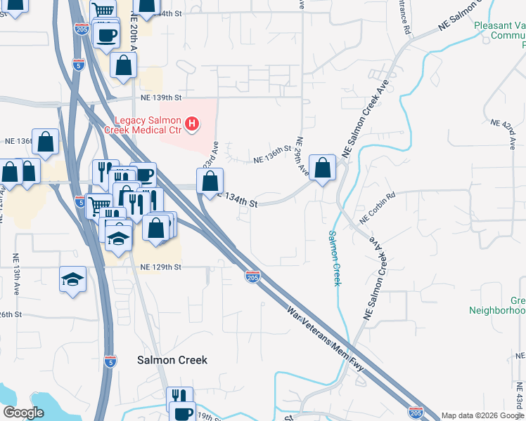 map of restaurants, bars, coffee shops, grocery stores, and more near 13201 Northeast 27th Avenue in Vancouver
