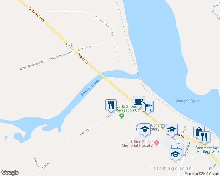 map of restaurants, bars, coffee shops, grocery stores, and more near 20 Main Street in Tatamagouche
