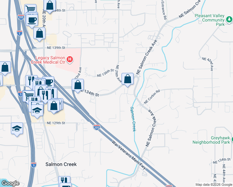 map of restaurants, bars, coffee shops, grocery stores, and more near 2819 Northeast 134th Street in Vancouver