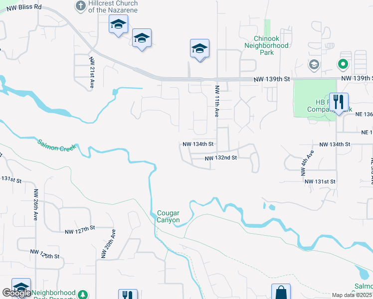 map of restaurants, bars, coffee shops, grocery stores, and more near 13312 Northwest 13th Place in Vancouver