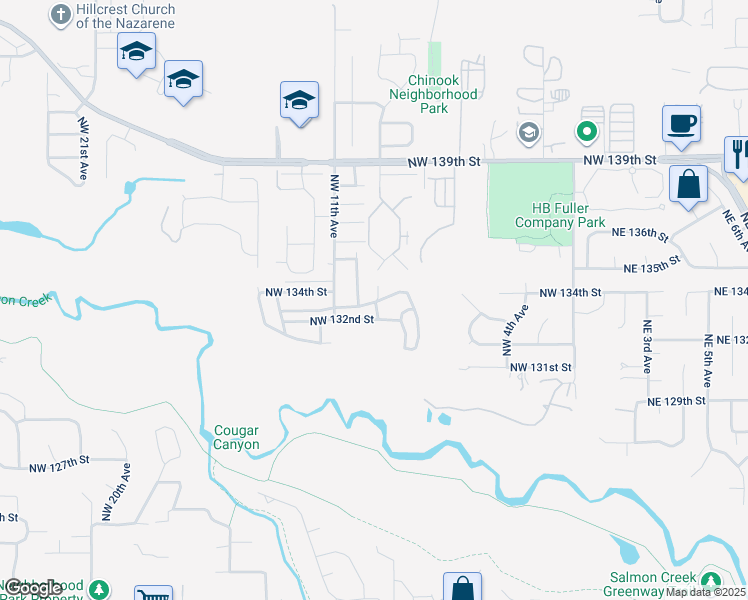 map of restaurants, bars, coffee shops, grocery stores, and more near 903 Northwest 133rd Street in Vancouver