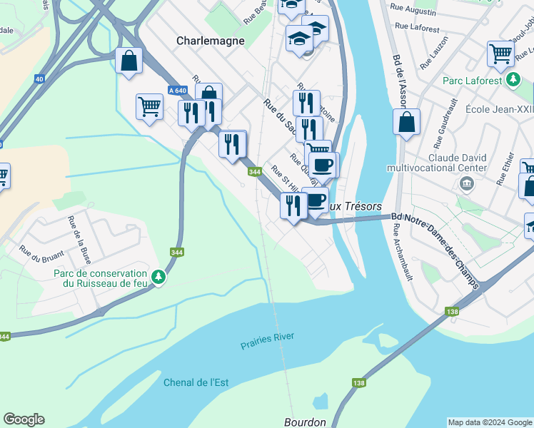 map of restaurants, bars, coffee shops, grocery stores, and more near 100 Rue Picard in Charlemagne