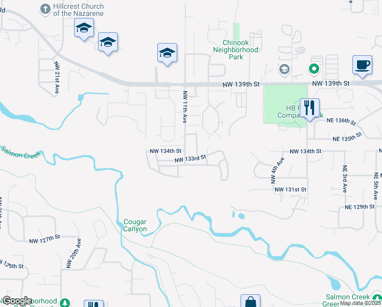 map of restaurants, bars, coffee shops, grocery stores, and more near 1103 Northwest 132nd Street in Vancouver