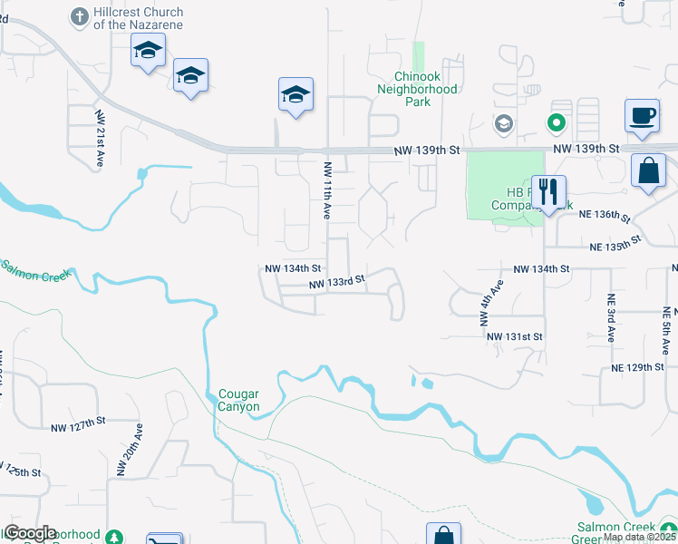 map of restaurants, bars, coffee shops, grocery stores, and more near 1103 Northwest 132nd Street in Vancouver