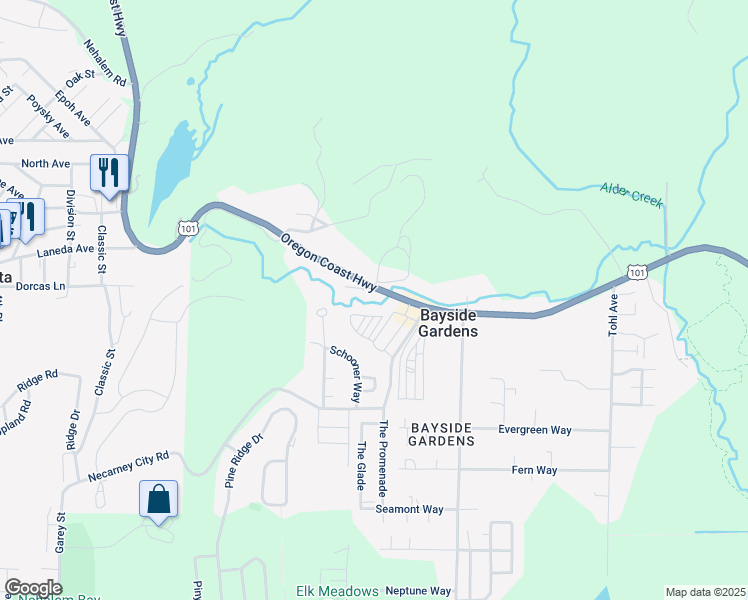 map of restaurants, bars, coffee shops, grocery stores, and more near 36455 U.S. 101 in Nehalem