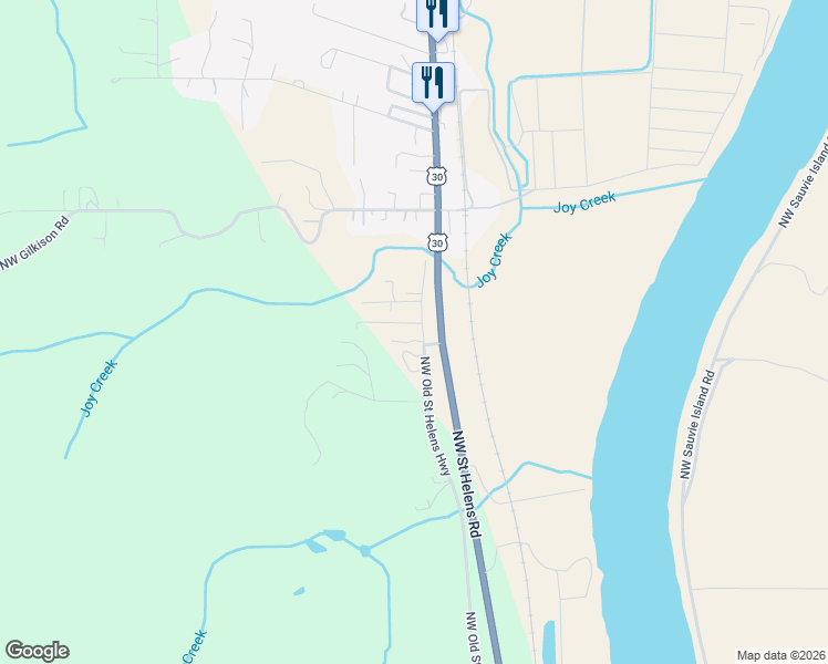 map of restaurants, bars, coffee shops, grocery stores, and more near 27201 Northwest Saint Helens Road in Scappoose