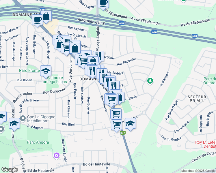 map of restaurants, bars, coffee shops, grocery stores, and more near 1829 Chemin Gascon in Terrebonne