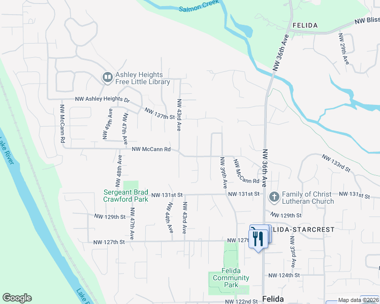 map of restaurants, bars, coffee shops, grocery stores, and more near 4218 Northwest McCann Road in Vancouver