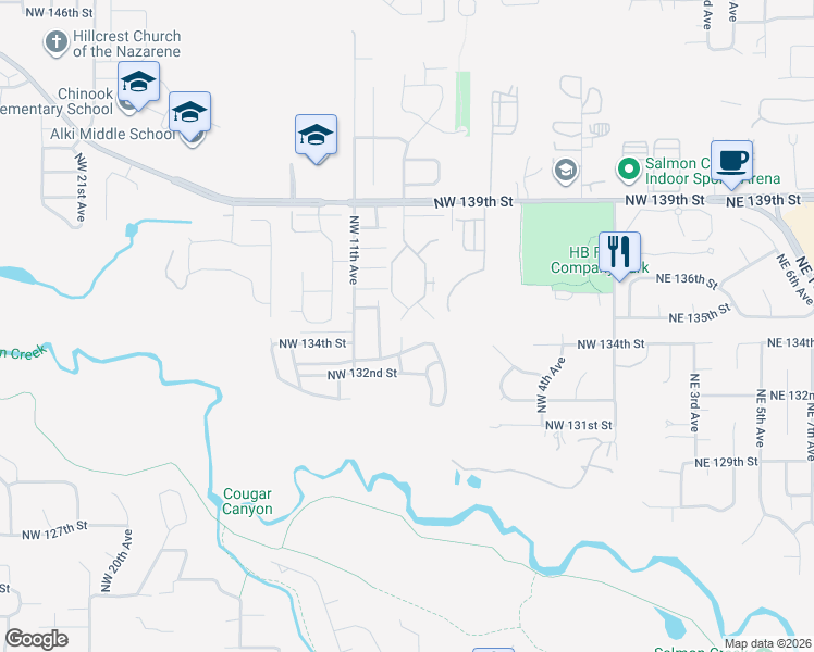 map of restaurants, bars, coffee shops, grocery stores, and more near 13820 Northwest 10th Court in Vancouver