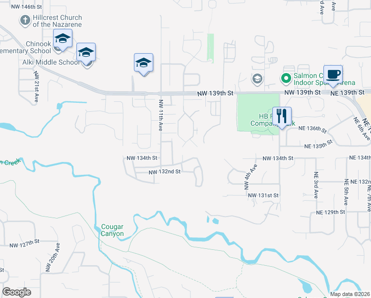 map of restaurants, bars, coffee shops, grocery stores, and more near 13816 Northwest 10th Court in Vancouver